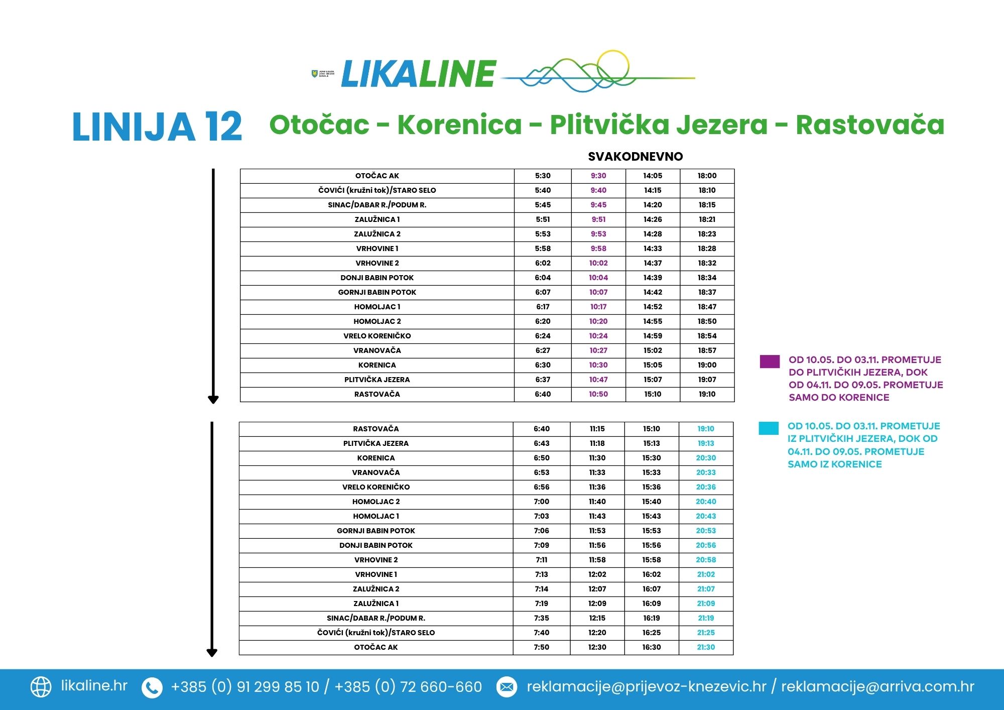 Otočac-Korenica-Plitvička Jezera-Rastovača